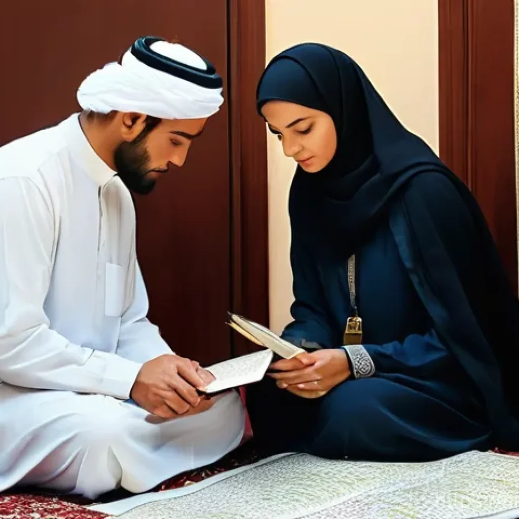 메카 방문을 위한 필수 가이드 - **Prompt 1: Spiritual Reflection and Preparation for Hajj/Umrah**
    "A Muslim man and woman in the...