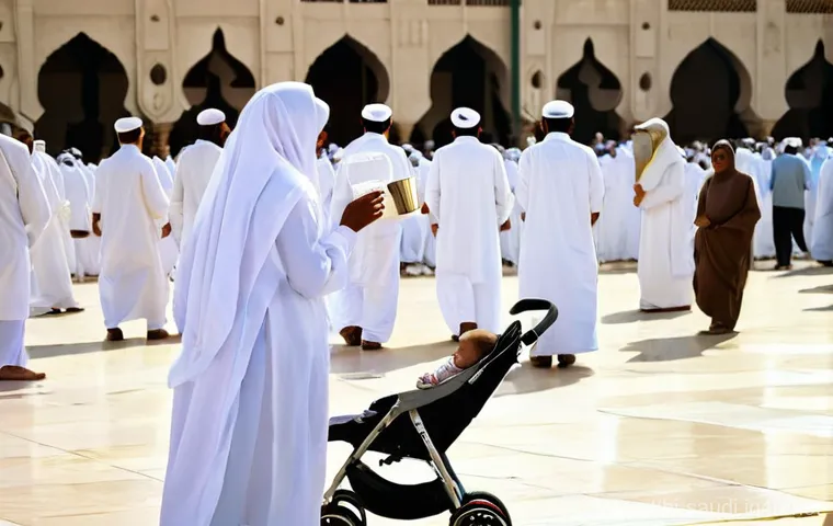 메카 방문을 위한 필수 가이드 - **Prompt 1: Spiritual Reflection and Preparation for Hajj/Umrah**
    "A Muslim man and woman in the...