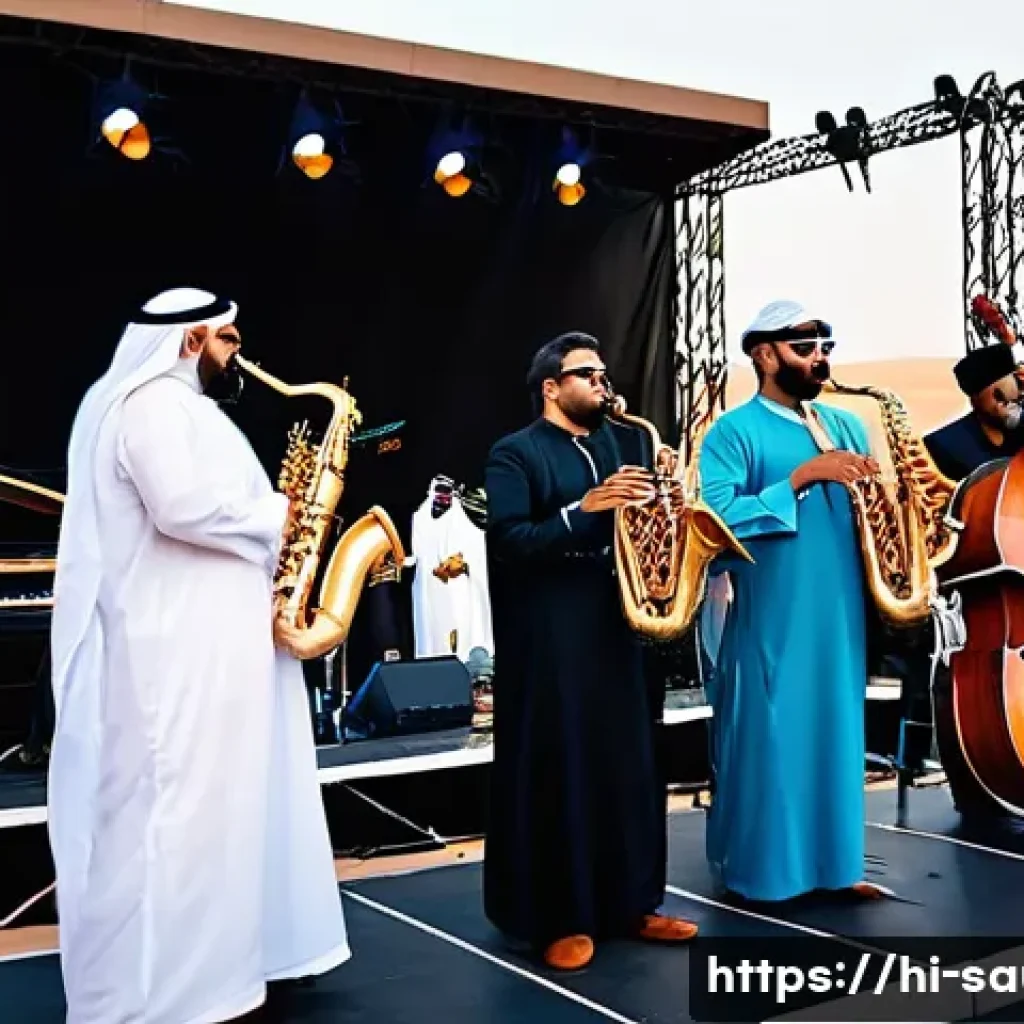 사우디아라비아의 재즈 문화와 음악 공연 - **Prompt:** A vibrant and inclusive international jazz festival taking place in a modern outdoor ven...
