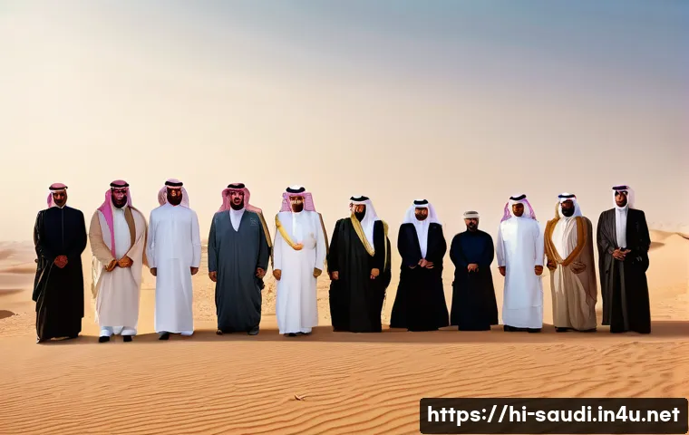 사우디아라비아 역사상 주요 외교 사건 - **Prompt:** "A historical painting-style image depicting King Abdulaziz Ibn Saud, standing tall and ...