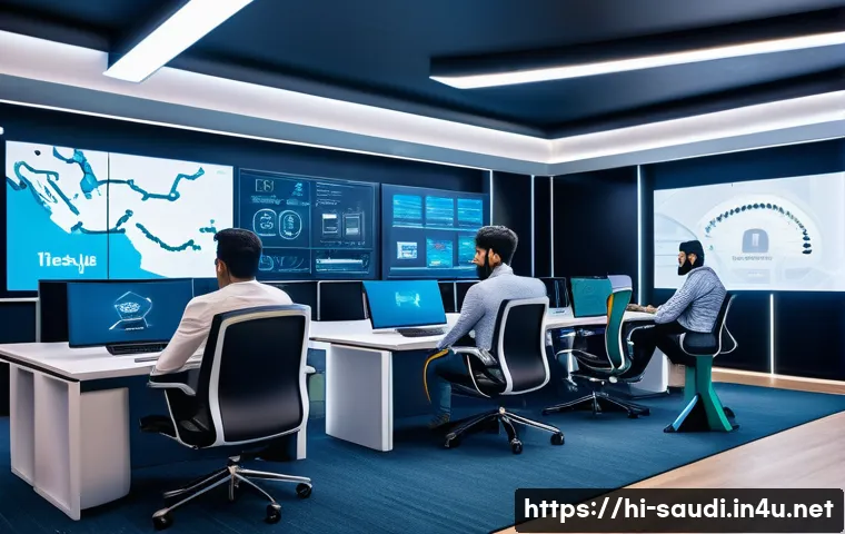 사우디아라비아 내 IT 및 스타트업 동향 - A vibrant modern Saudi Arabian tech startup office with young diverse professionals collaborating on...