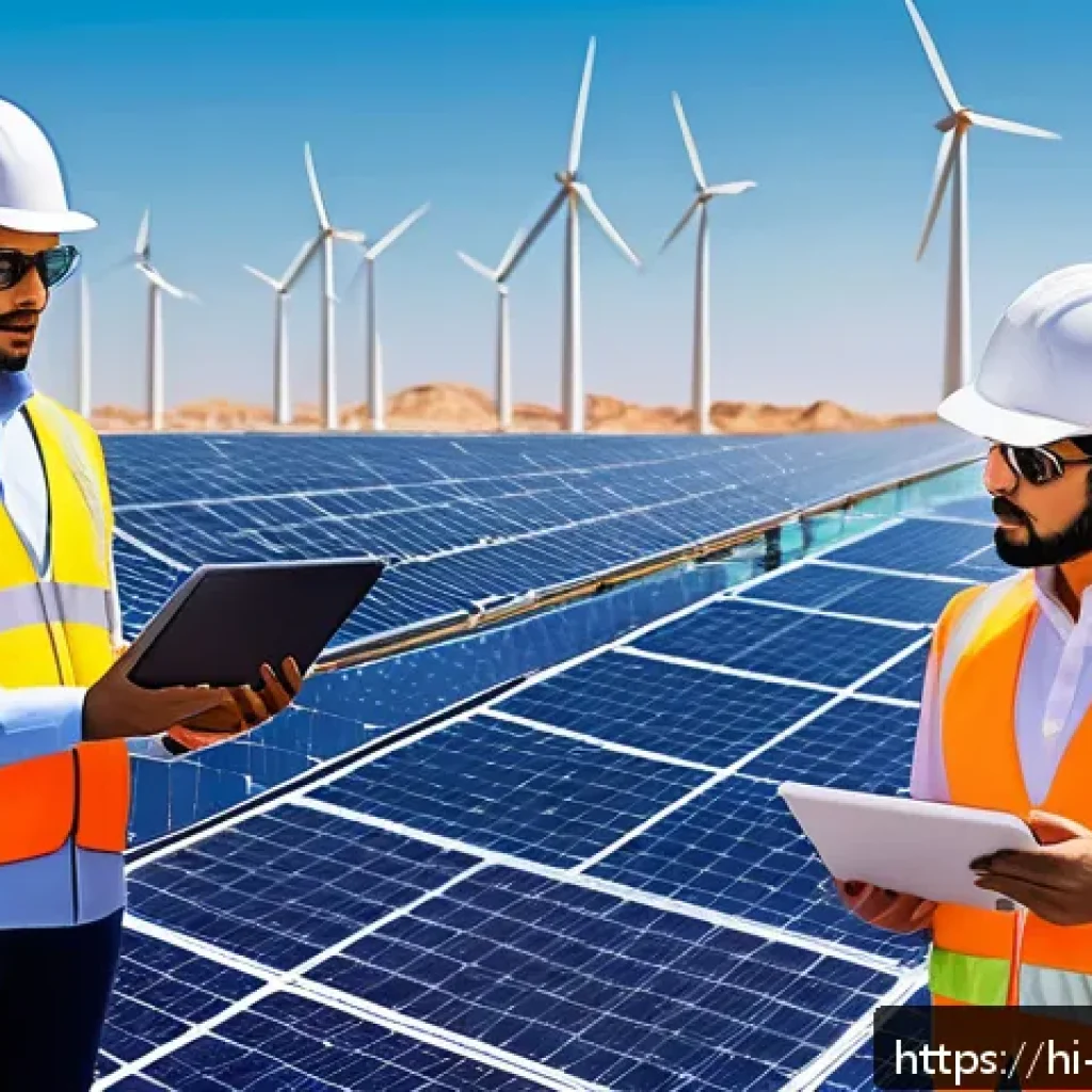 사우디아라비아 내 미국과의 관계 - A detailed digital artwork depicting a futuristic energy collaboration scene between Saudi Arabia an...