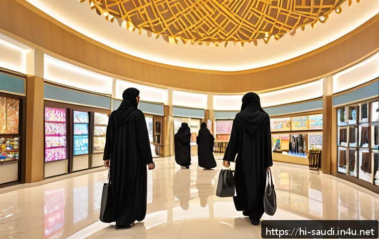 사우디아라비아 쇼핑몰 추천 - A vibrant and modern shopping mall in Riyadh bustling with diverse visitors including families and f...